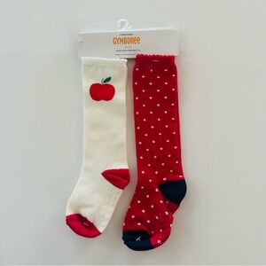 Gymboree 2T-3T Toddler Girl Apple Polka Dot Knee Socks Red White NWT